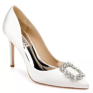Badgley Mischka Women's Embellished Cher Crystal Buckle Pumps Satin White